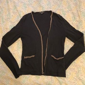 Black Cardigan with Gold Chain Detail